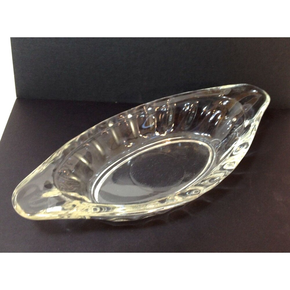 Vintage Clear Crystal Cut Glass Oval Relish Serving Dish Bowl Candy Nuts 9x4"